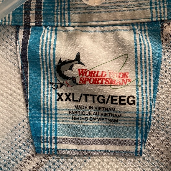 Worldwide Sportsman White Blue Plaid  Button Down Shirt, Size XXL SPF 30 - Picture 3 of 13